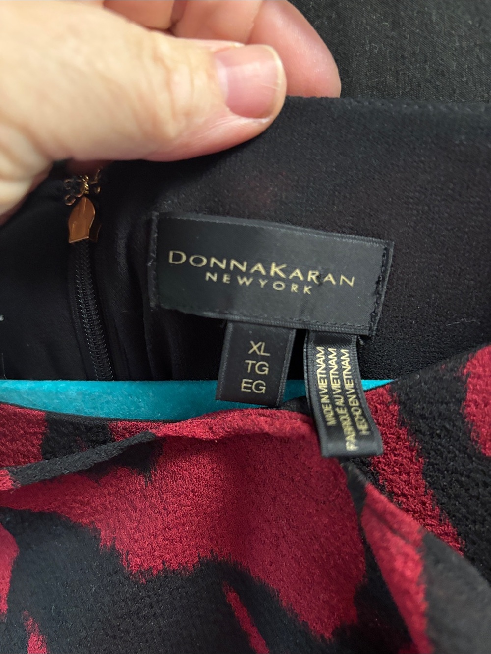 Donna Karan Red and Black Draped Long-Sleeve Blouse sz XL EUC - Picture 2 of 9